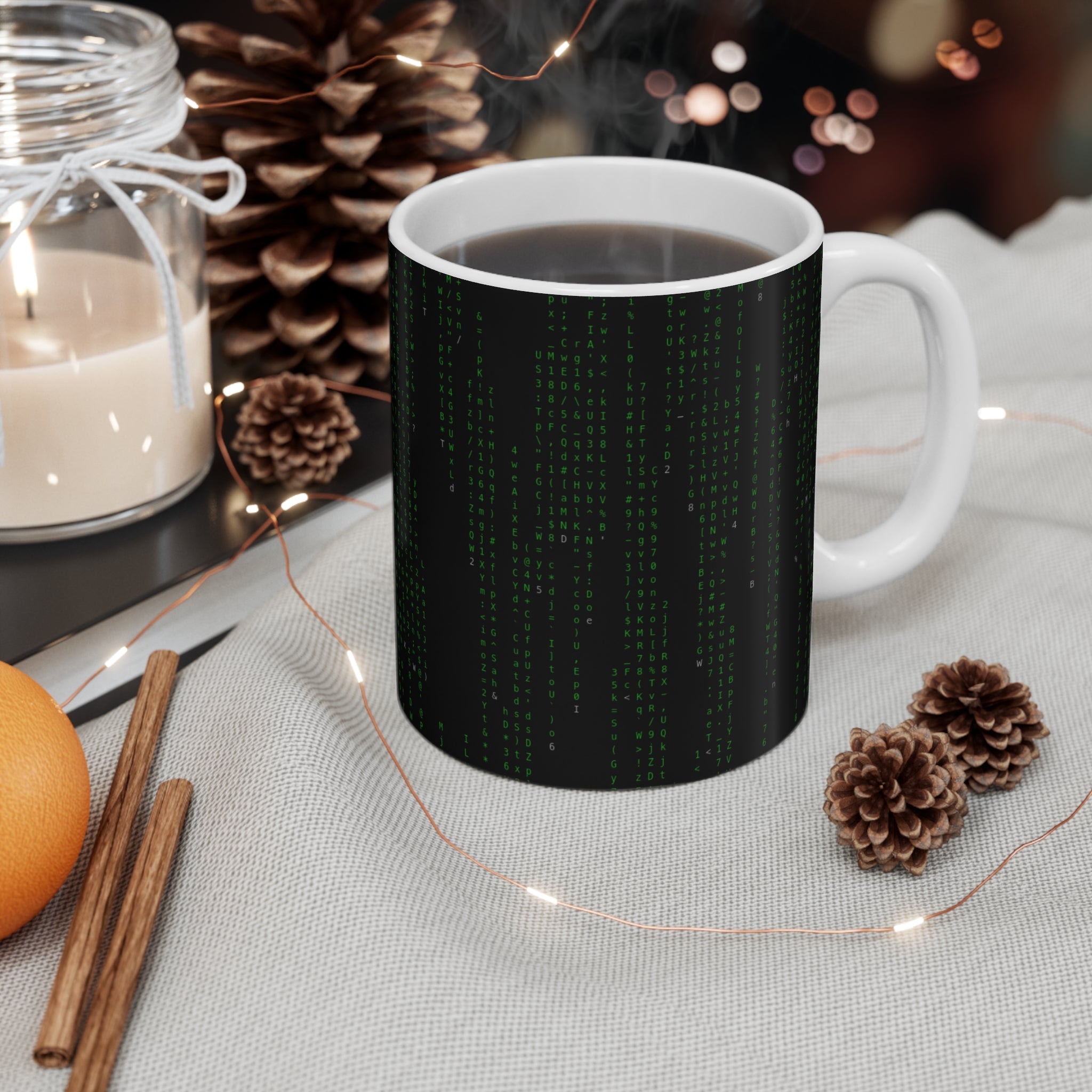 Matrix Code Coffee Mug — Green Digital Rain 11oz