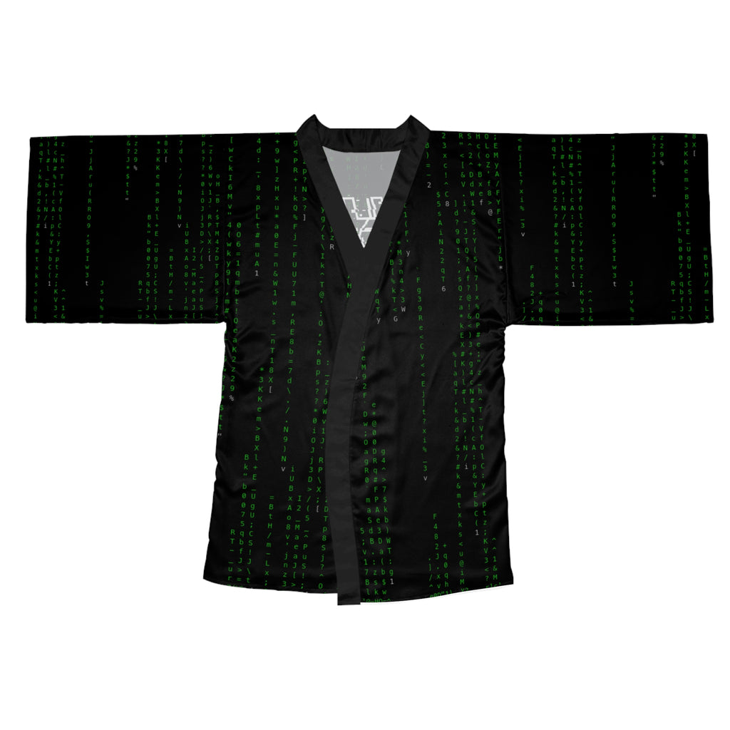 Matrix Code Kimono Robe — Black & White Tech Pattern Long Sleeve