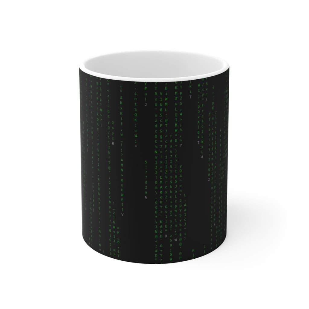 Matrix Code Coffee Mug — Green Digital Rain 11oz