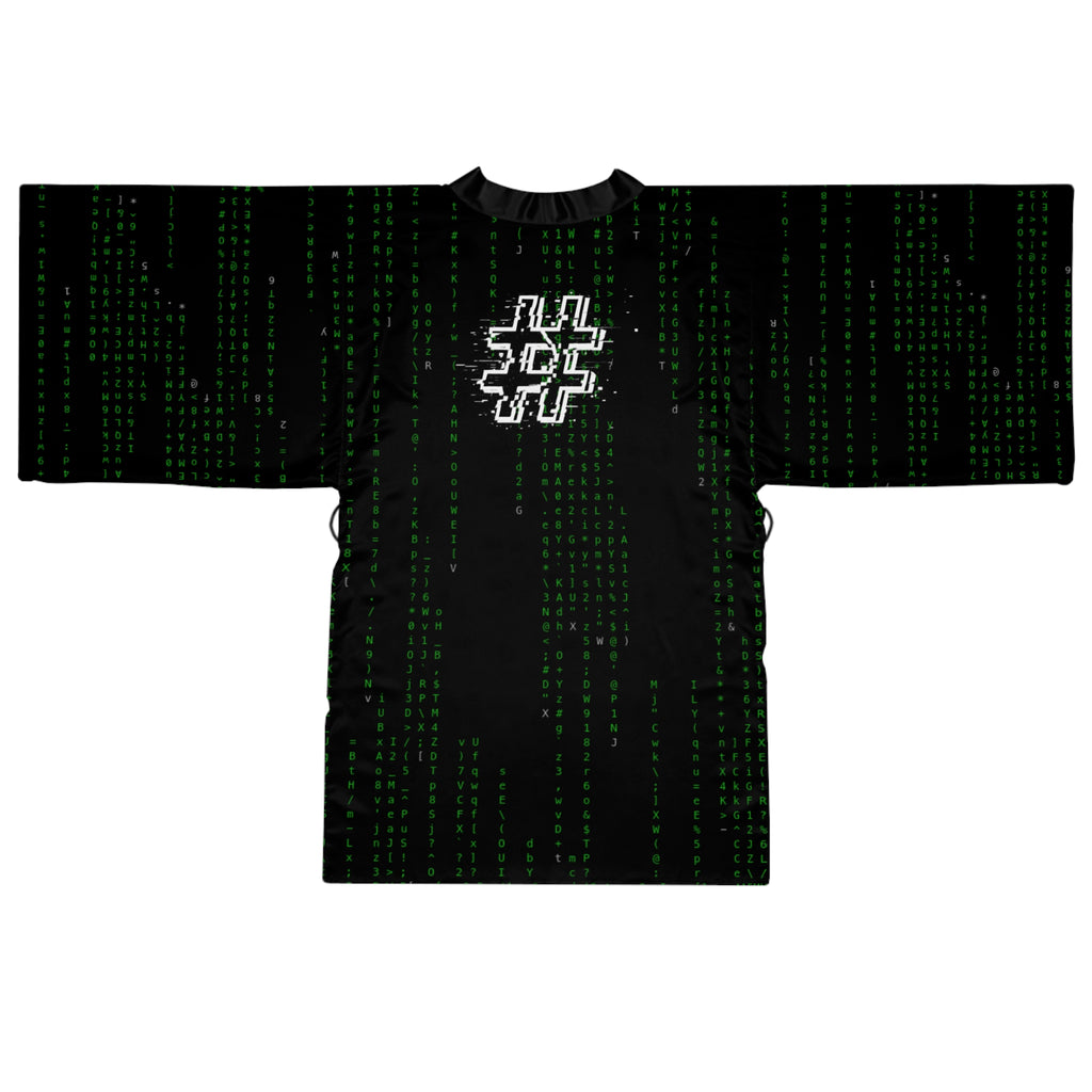 Matrix Code Kimono Robe — Black & White Tech Pattern Long Sleeve