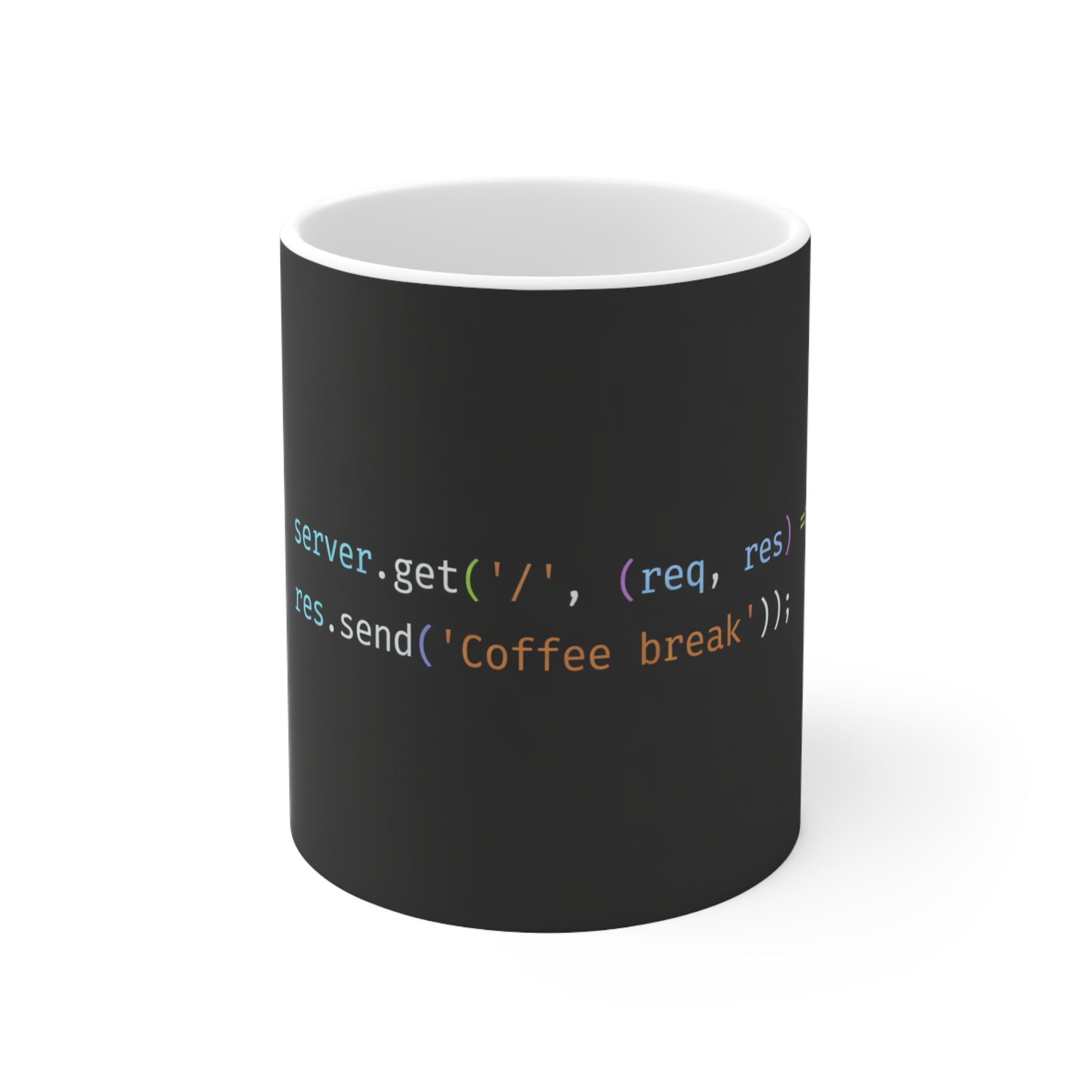 Coffee Mug — "res.send('Coffee break')" Programmer Code Humor Ceramic Mug